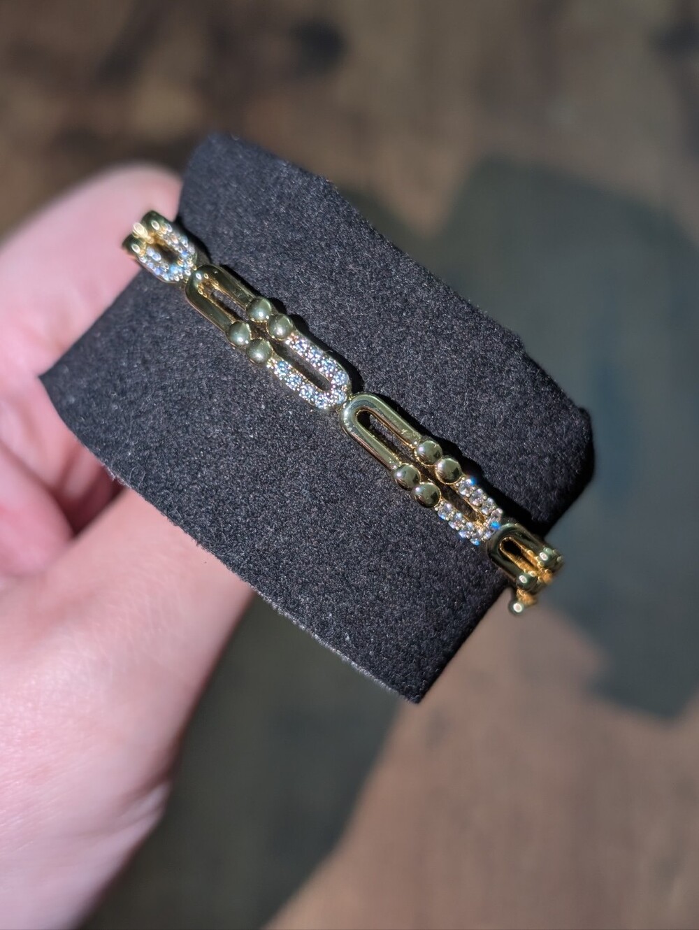 Gold-Tone Link Bracelet with Crystal Accents